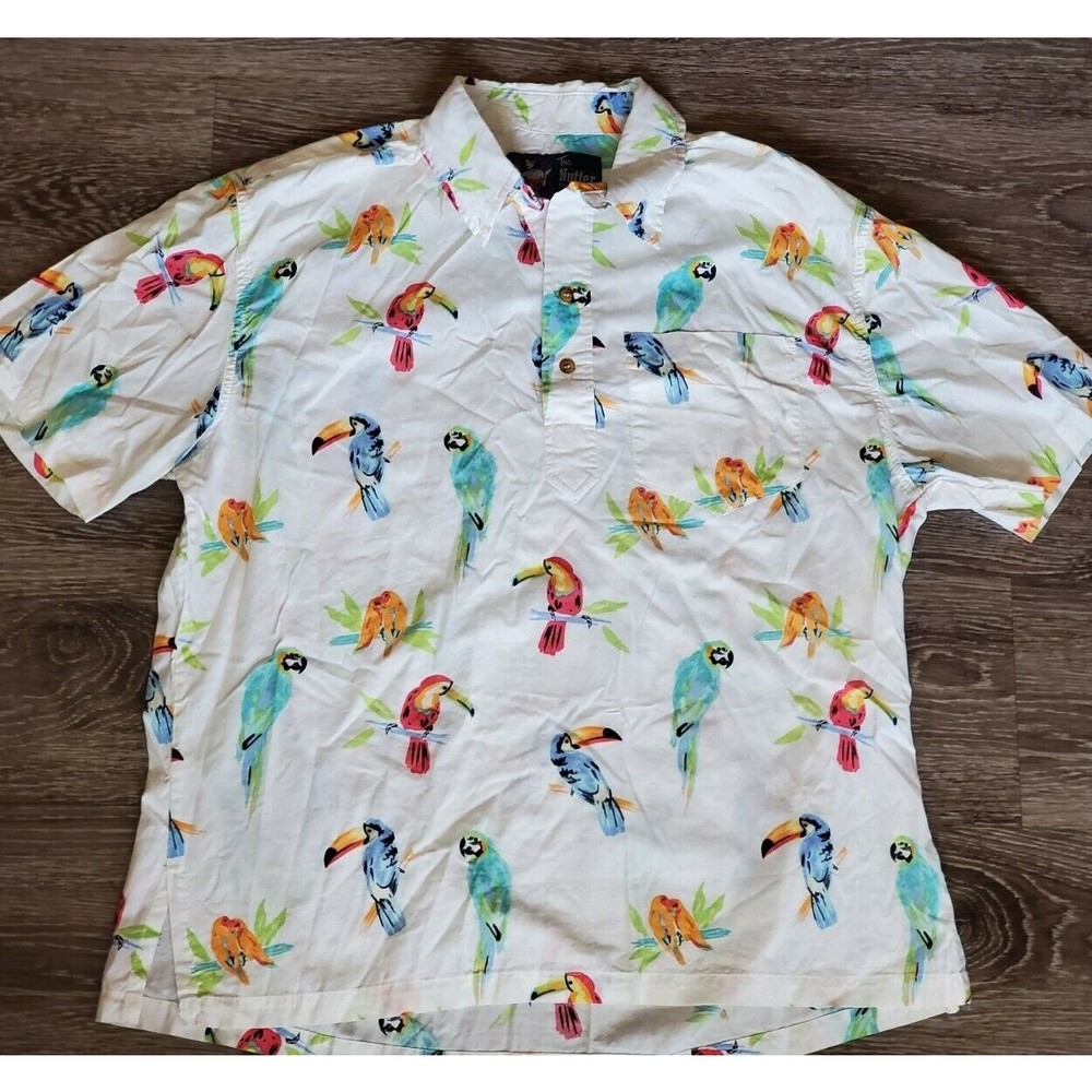 The Nutter Dude Where's Macaw Popover Stretch Party Bird Shirt Sz L Chubbies USA
